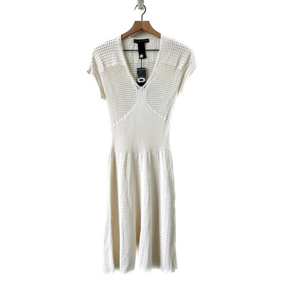 NWT Ralph Lauren Black Label Ivory Pointelle Knit Crochet Dress Size L